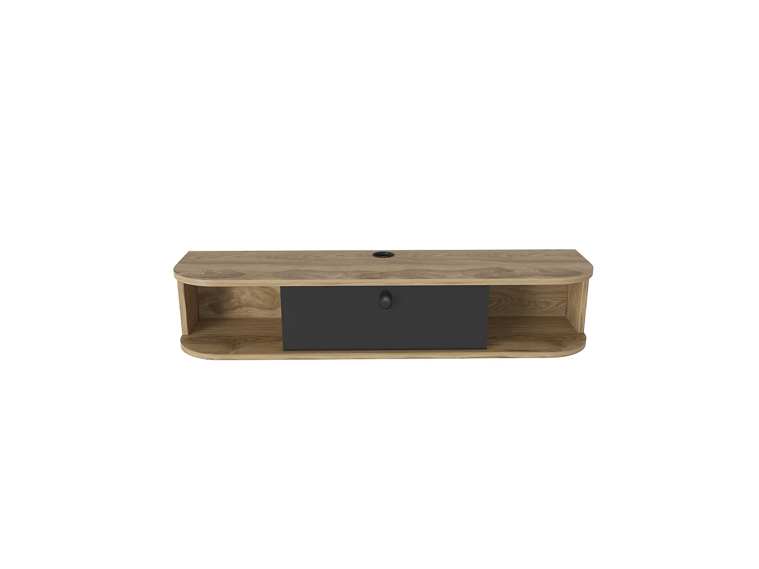 Meuble TV mural 120 cm avec placard et niches, modern et durable (Oud et Noir)