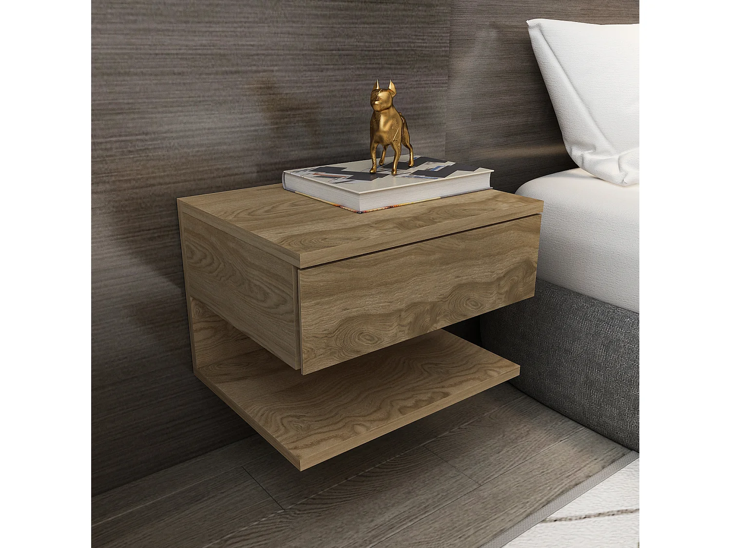 Table de chevet flottant Vivid tiroir et étagère (Oud)