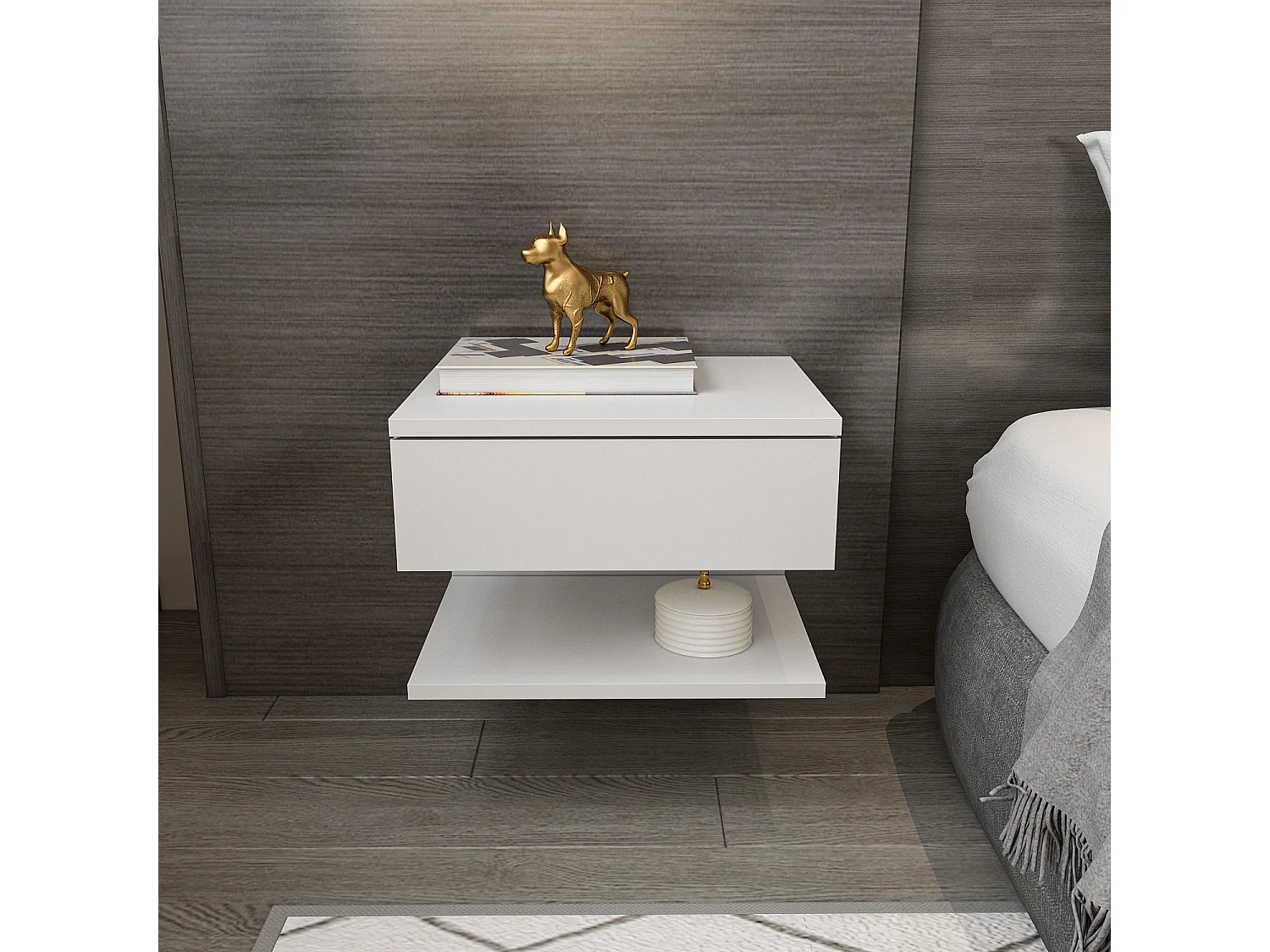 Table de chevet flottant Vivid tiroir et étagère (Blanc)