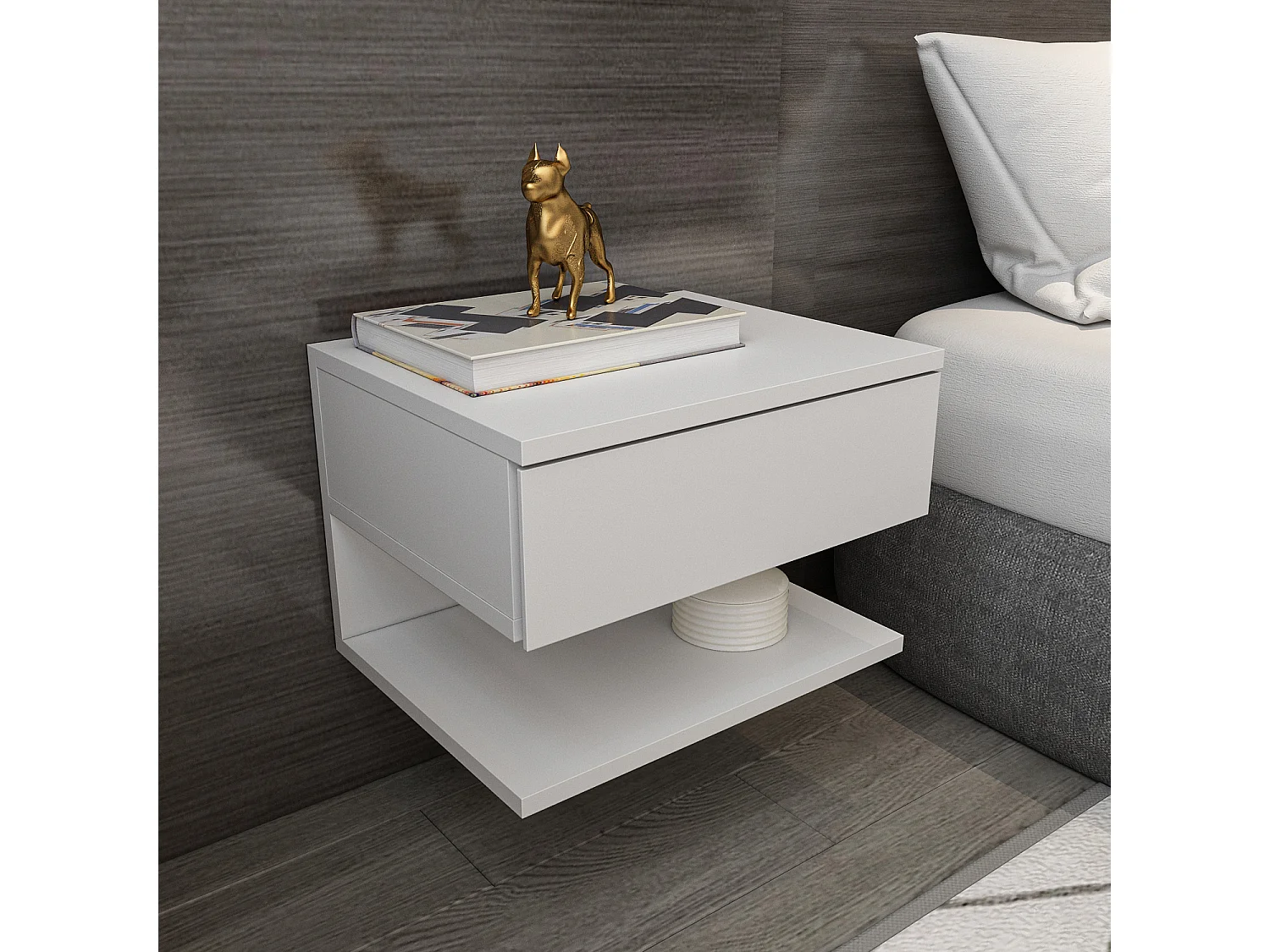 Table de chevet flottant Vivid tiroir et étagère (Blanc)