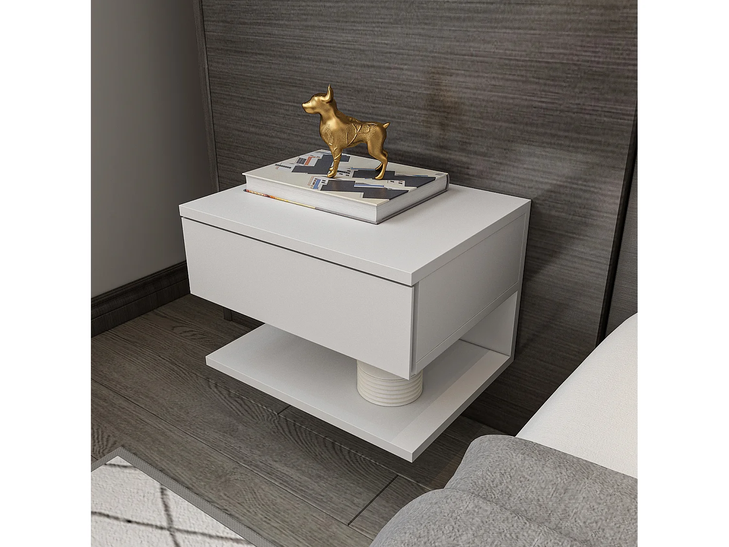 Table de chevet flottant Vivid tiroir et étagère (Blanc)