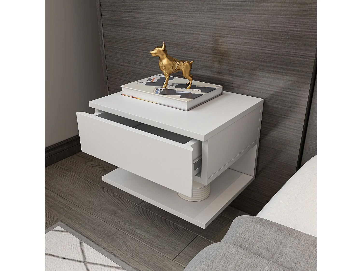 Table de chevet flottant Vivid tiroir et étagère (Blanc)