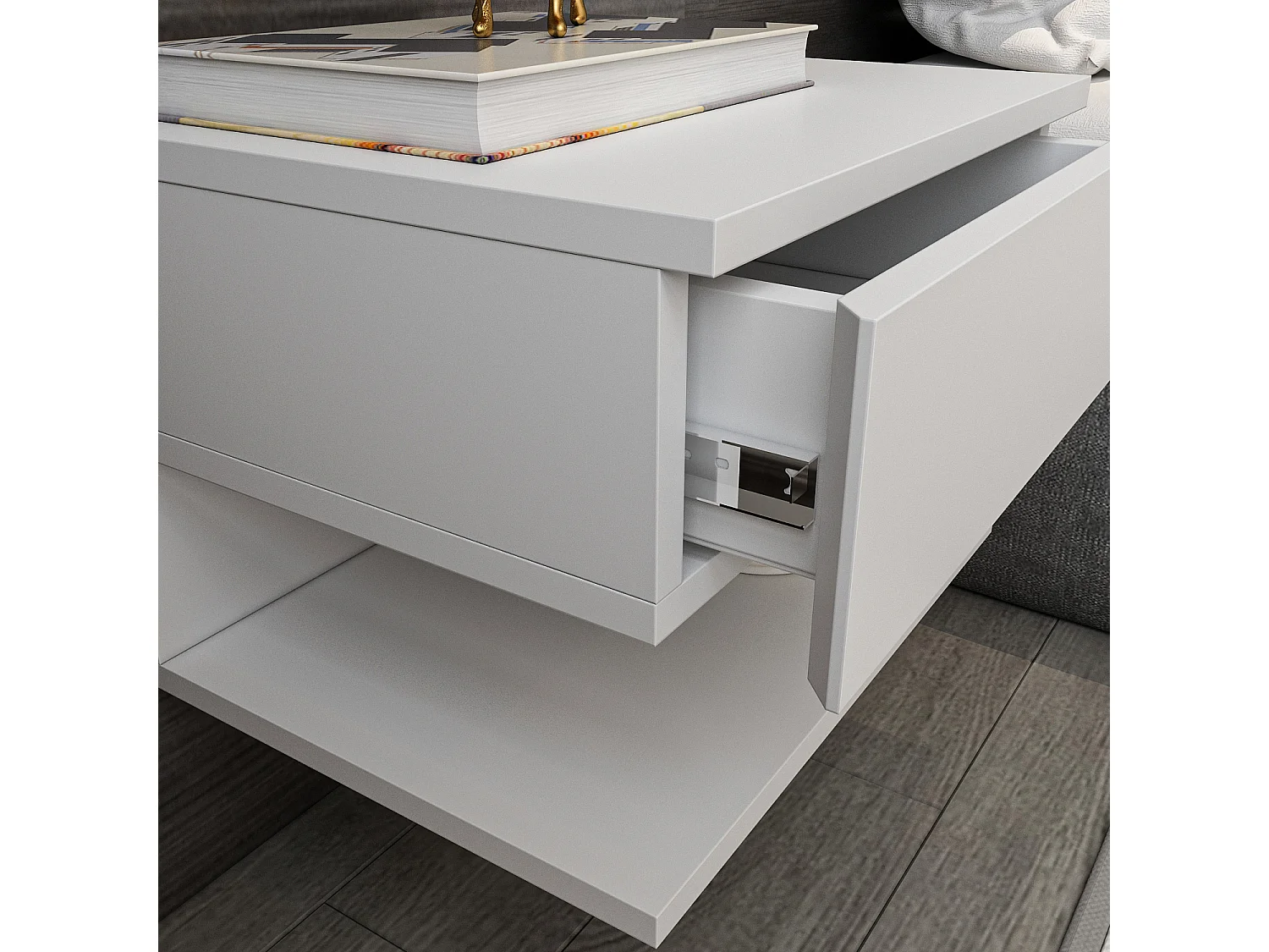 Table de chevet flottant Vivid tiroir et étagère (Blanc)