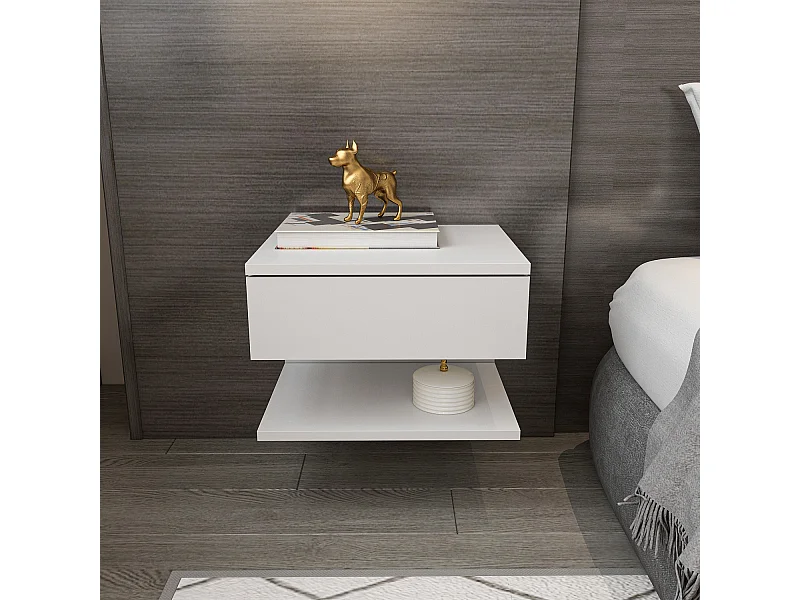 Table de chevet flottant Vivid tiroir et étagère (Blanc)