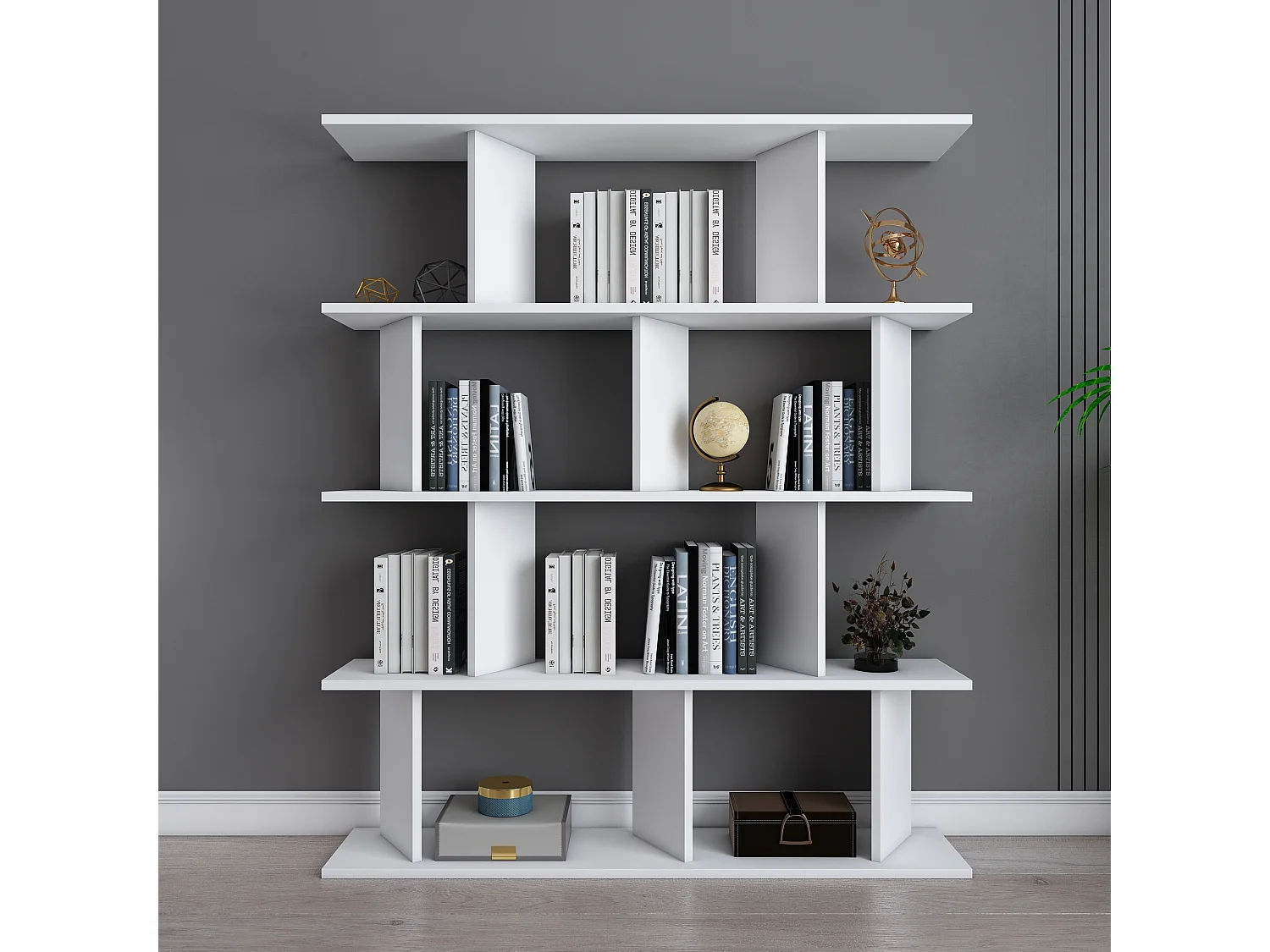Bibliothèque modern Grace 5-étagères design chic et durable (Blanc)