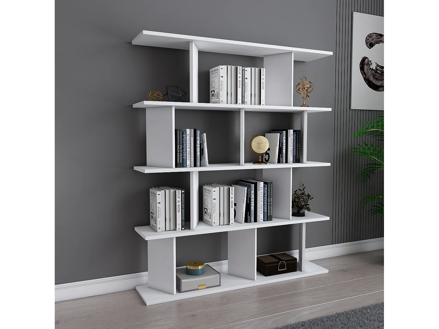 Bibliothèque modern Grace 5-étagères design chic et durable (Blanc)
