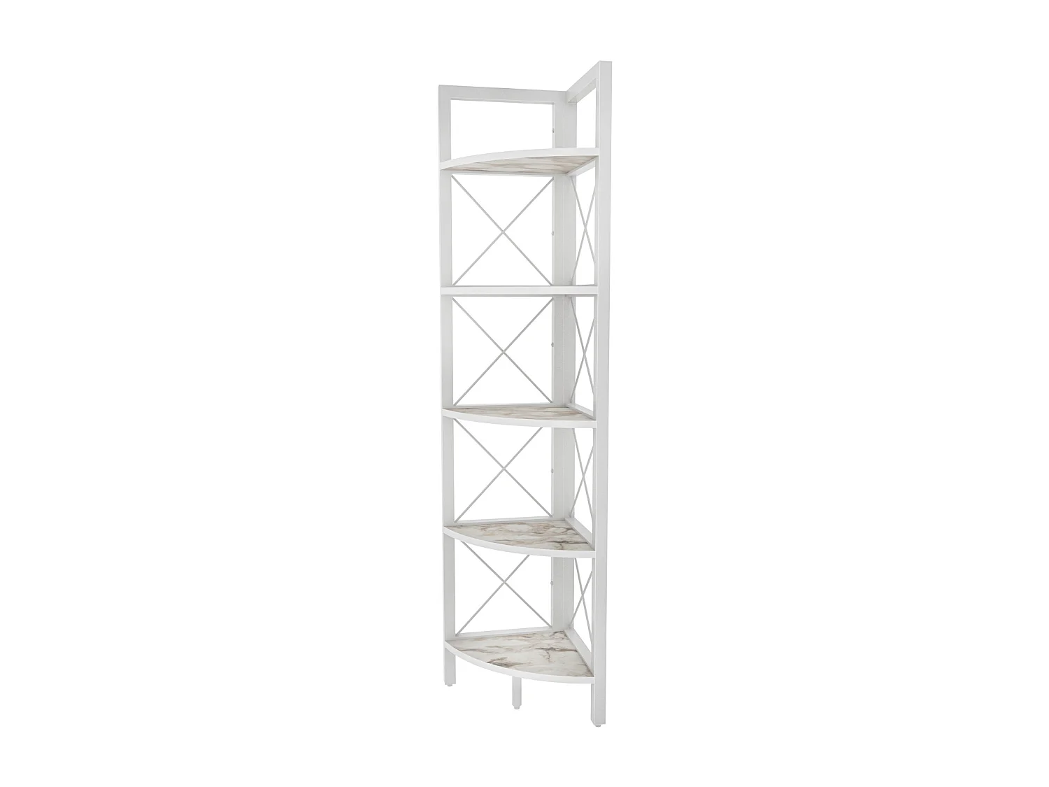 Bibliothèque d'angle Rémo cadre en métal 5-étagères (Effet marbre blanc et Blanc)