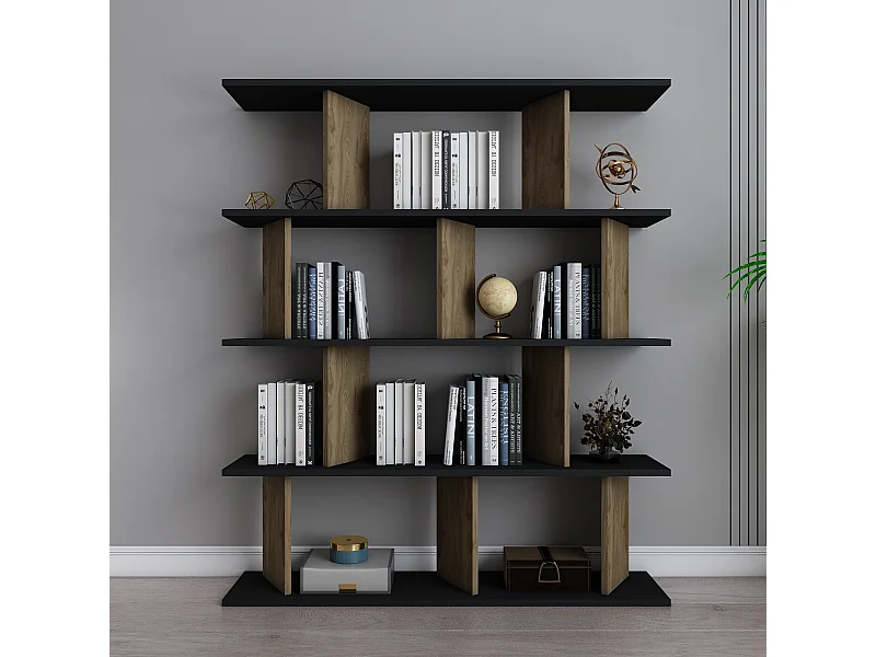 Bibliothèque modern Grace 5-étagères design chic et durable (Noir et Oud)