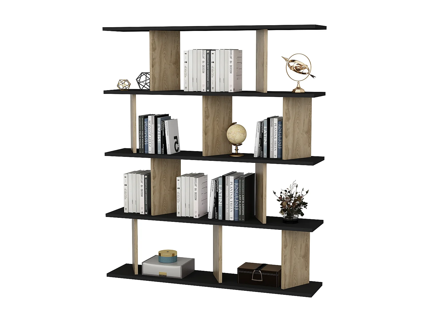 Bibliothèque modern Grace 5-étagères design chic et durable (Noir et Oud)