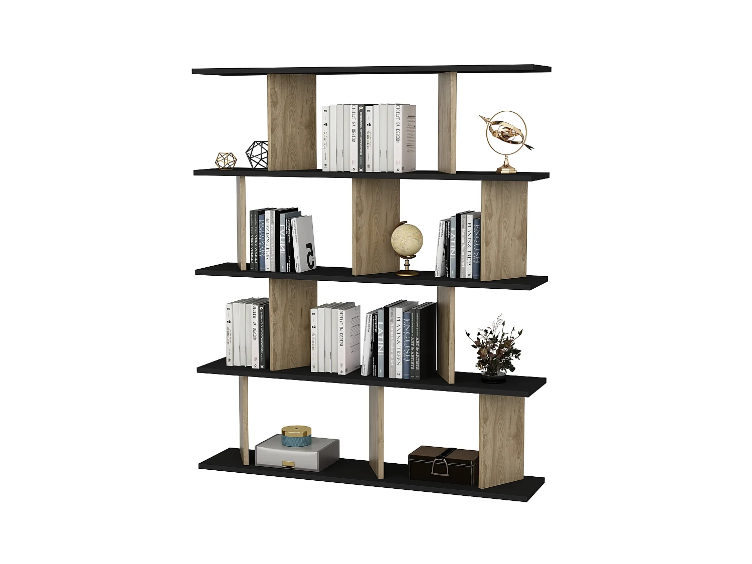 Bibliothèque modern Grace 5-étagères design chic et durable (Noir et Oud)
