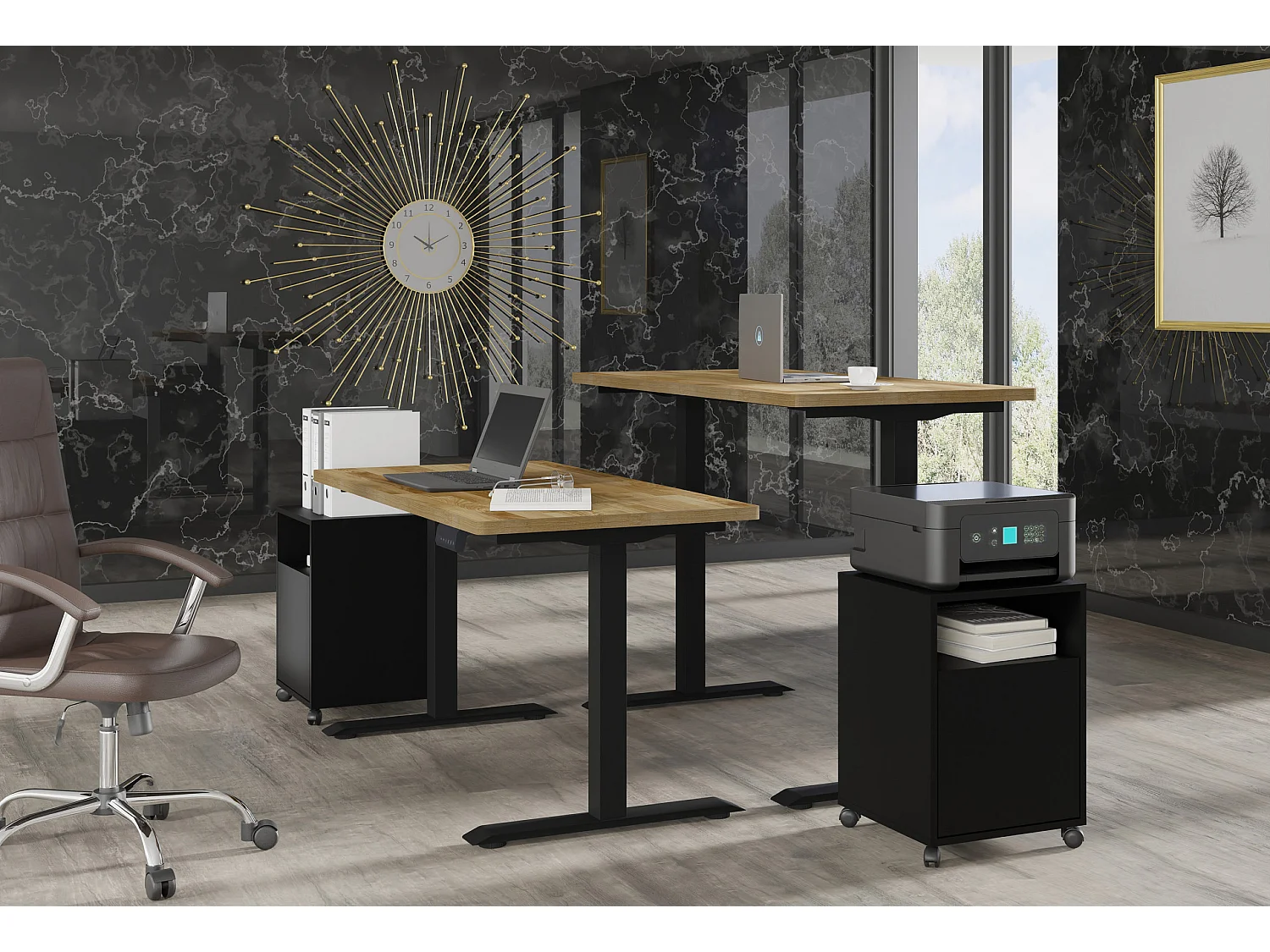 Verstelbaar bureau BIM Natural Desk eiken fineer 140x70x3 zwart/eiken