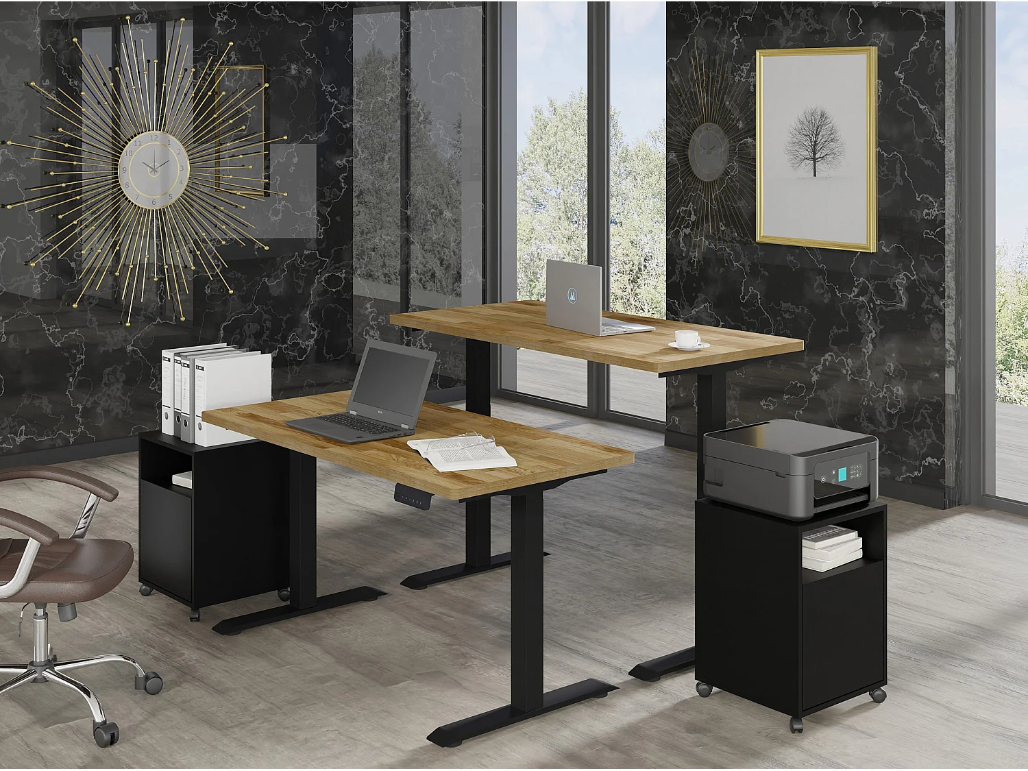 Verstelbaar bureau BIM Natural Desk eiken fineer 140x70x3 zwart/eiken