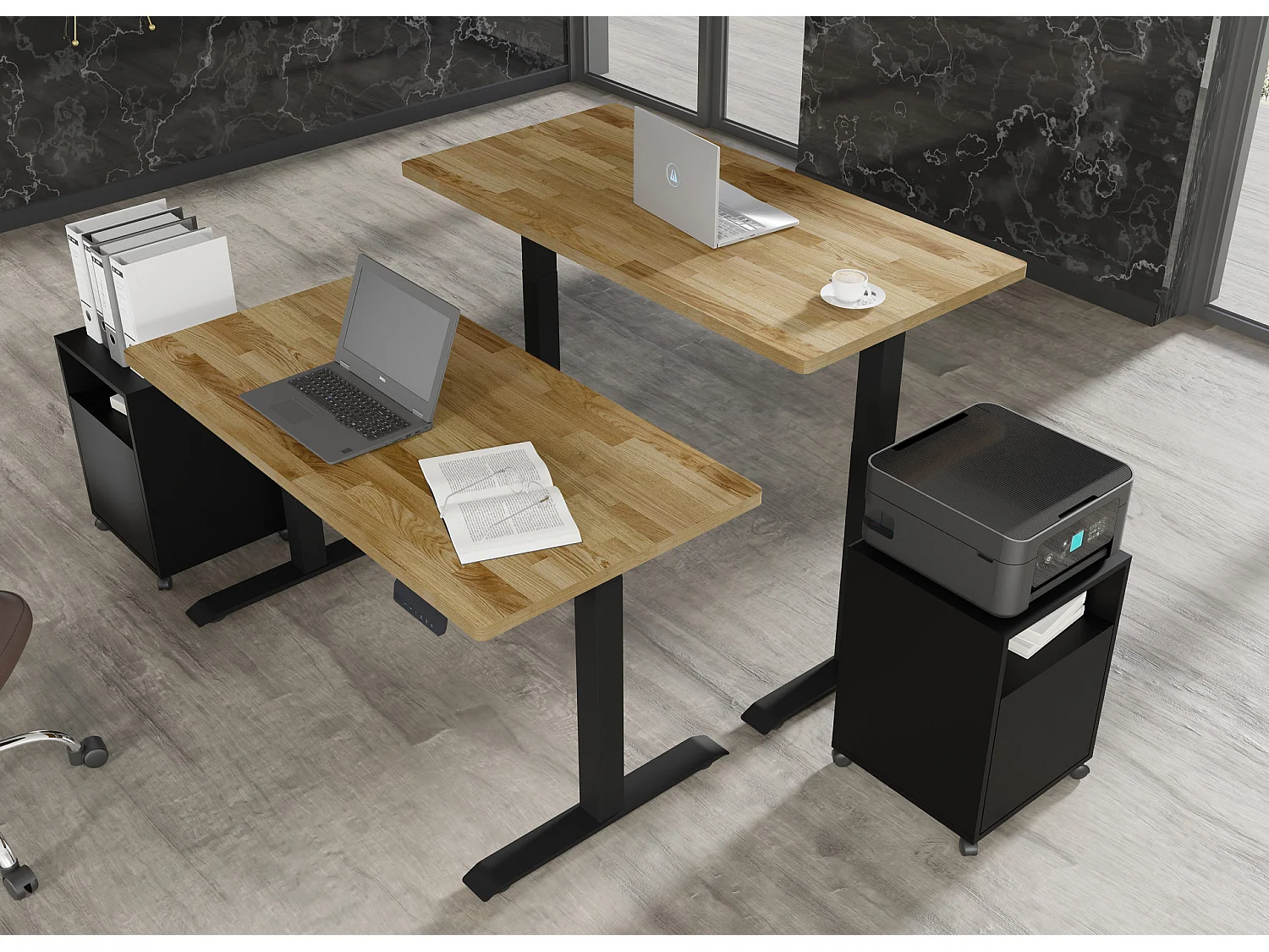 Verstelbaar bureau BIM Natural Desk eiken fineer 140x70x3 zwart/eiken