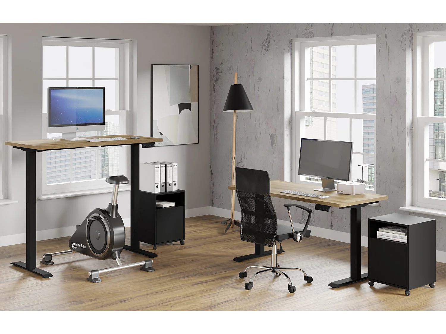 Verstelbaar bureau BIM Natural Desk eiken fineer 140x70x3 zwart/eiken