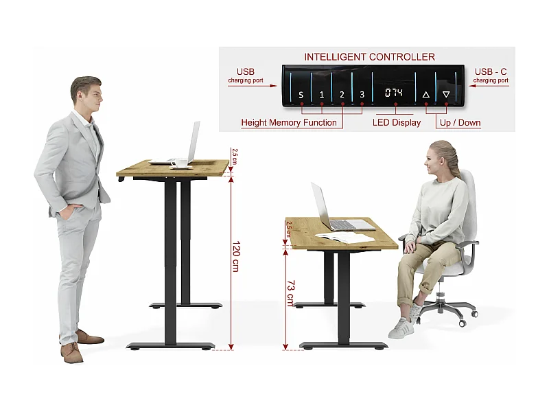 Verstelbaar bureau BIM Natural Desk eiken fineer 140x70x3 zwart/eiken