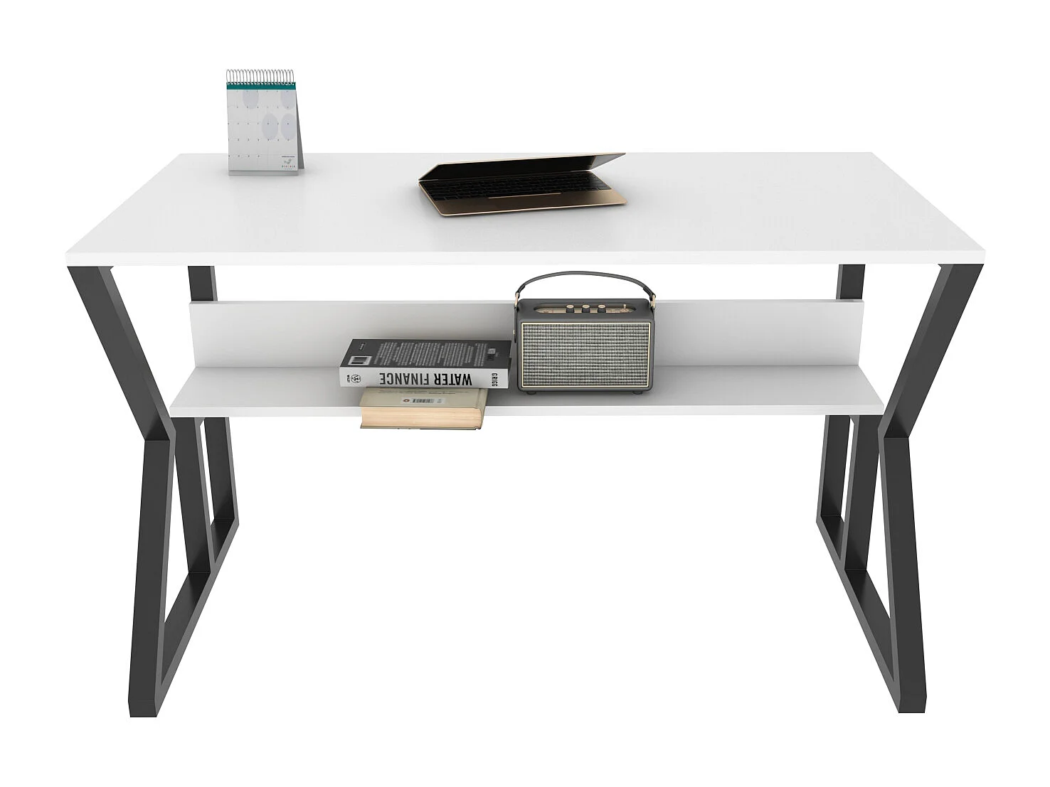 Bureau le cadre en métal et étagère secrète 120 cm (noir et blanc)