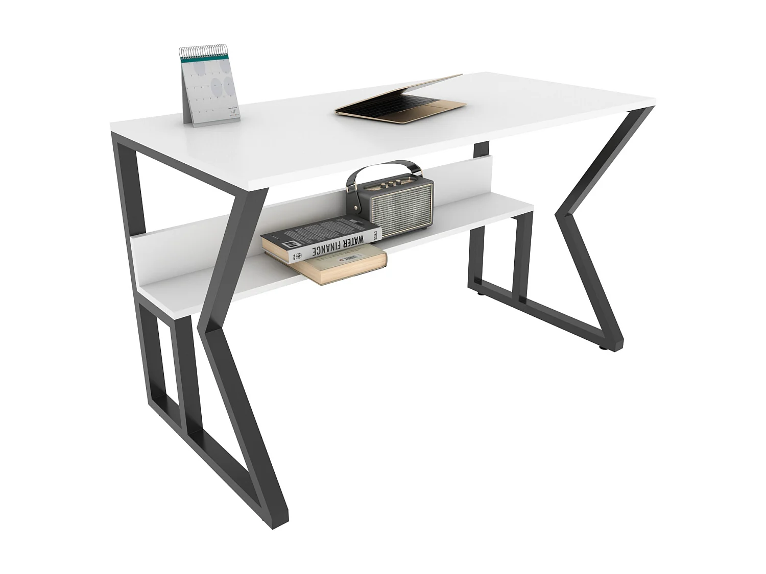 Bureau le cadre en métal et étagère secrète 120 cm (noir et blanc)