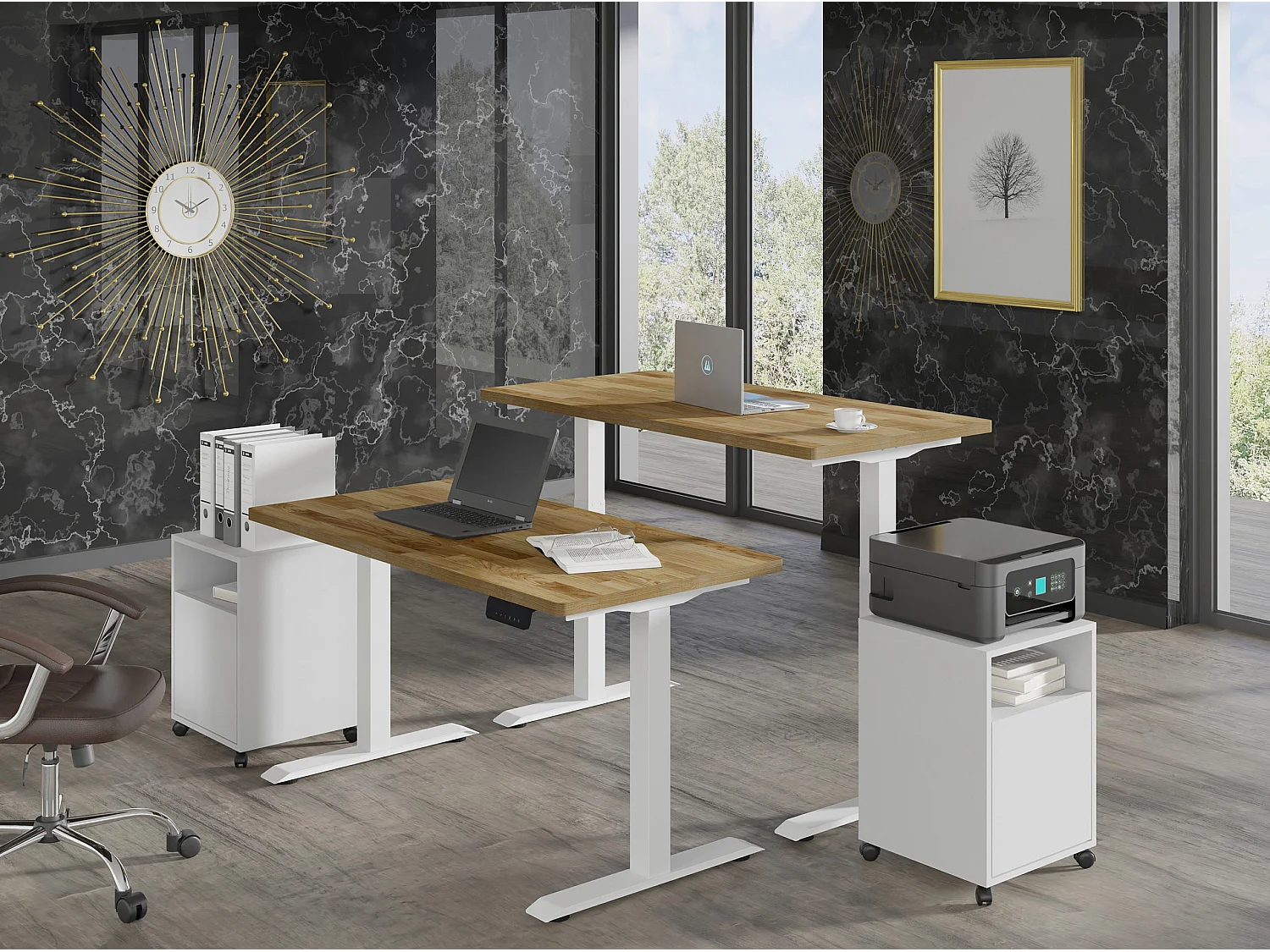 Bureau réglable BIM Natural Desk placage chêne 140x70x3 blanc/chêne