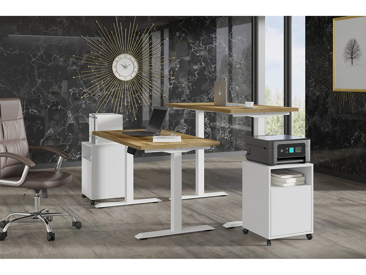 Bureau réglable BIM Natural Desk placage chêne 140x70x3 blanc/chêne