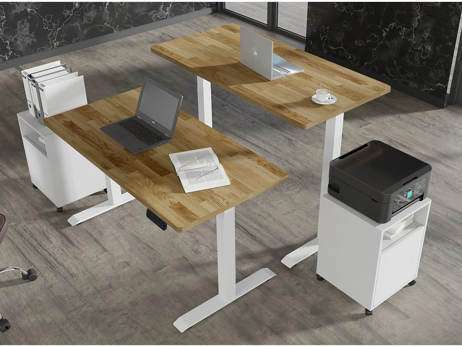Verstelbaar bureau BIM Natural Desk eiken fineer 140x70x3 wit/eiken
