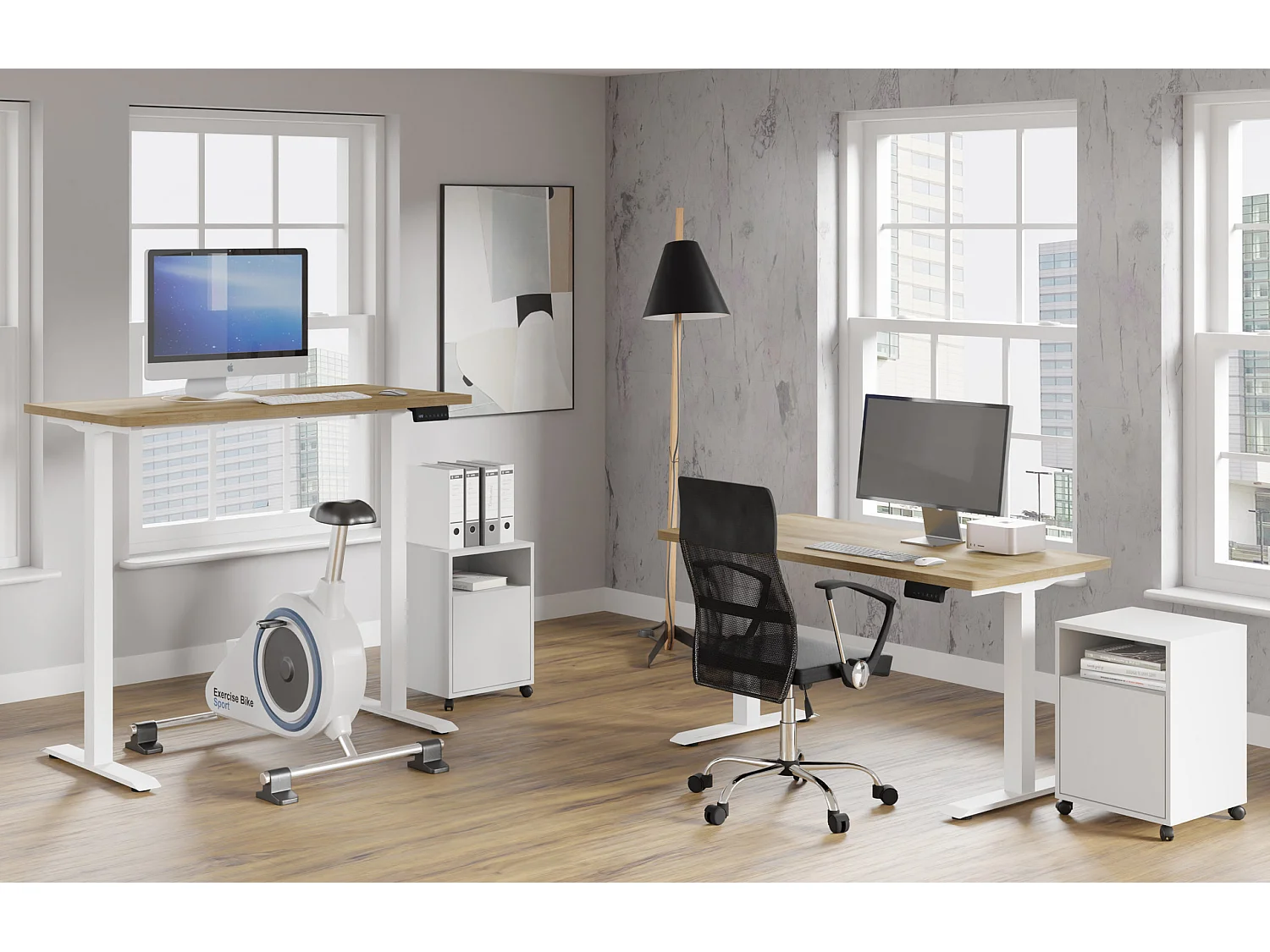 Verstelbaar bureau BIM Natural Desk eiken fineer 140x70x3 wit/eiken