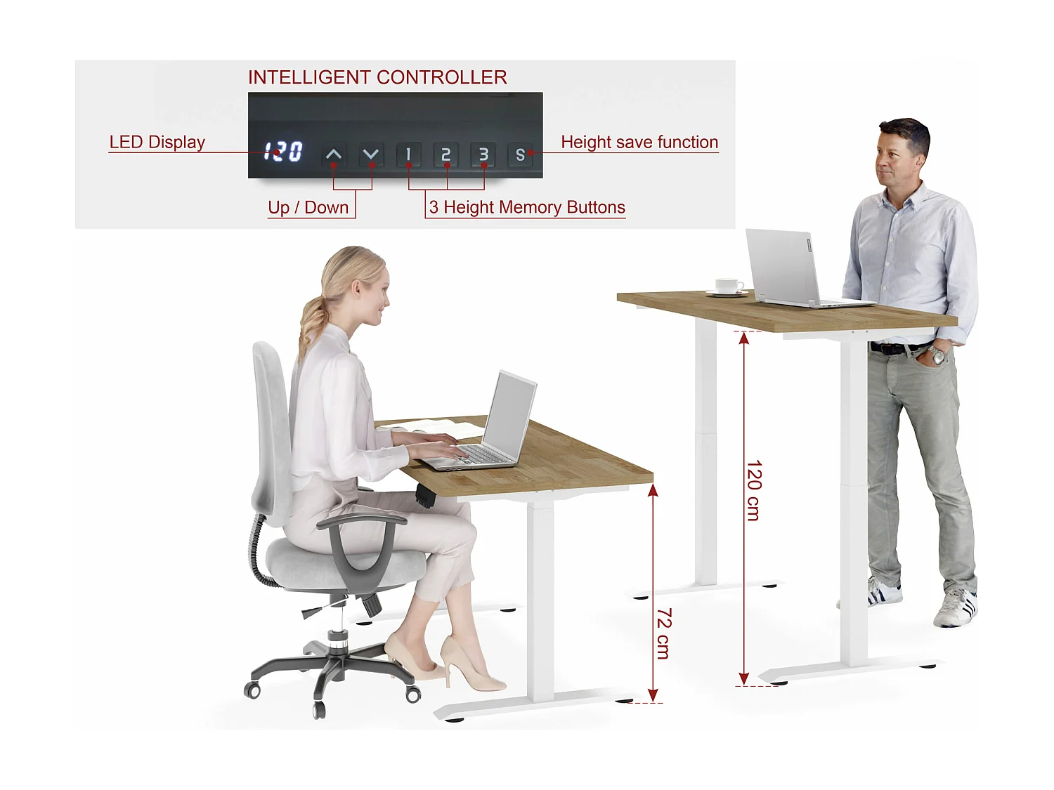 Verstelbaar bureau BIM Natural Desk eiken fineer 140x70x3 wit/eiken