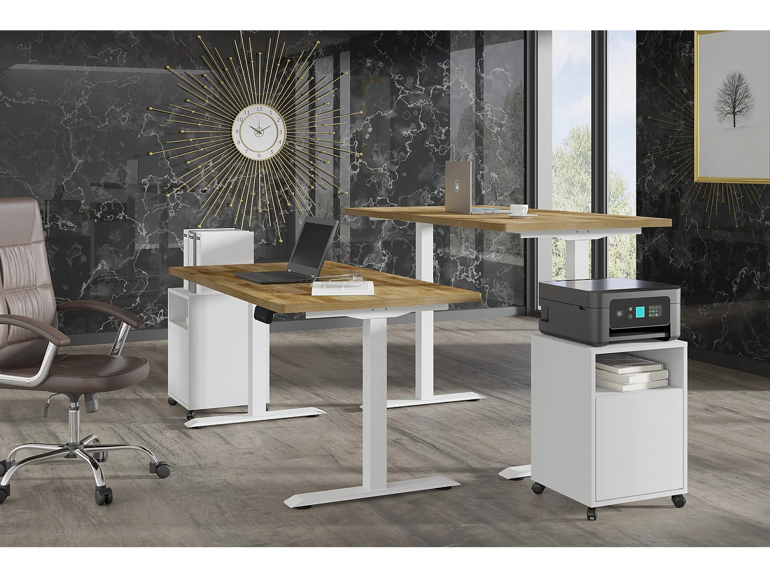 Verstelbaar bureau BIM Natural Desk eiken fineer 160x80x3 wit/eiken