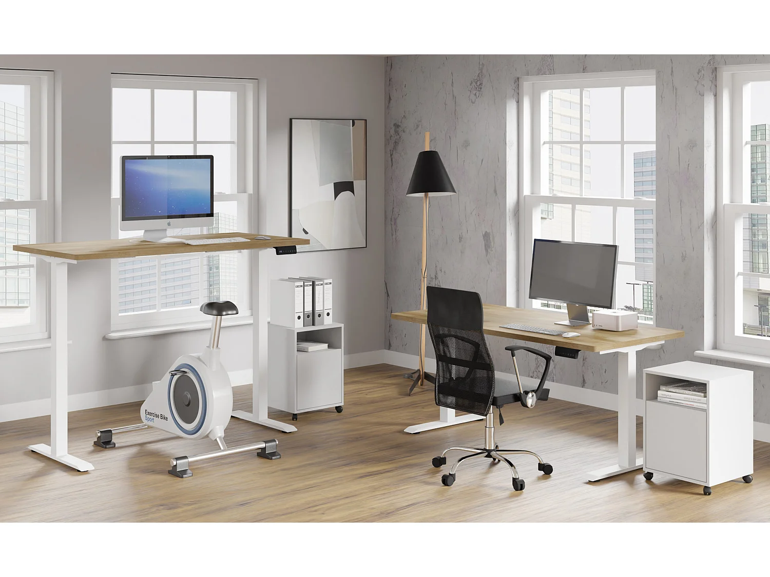 Verstelbaar bureau BIM Natural Desk eiken fineer 160x80x3 wit/eiken