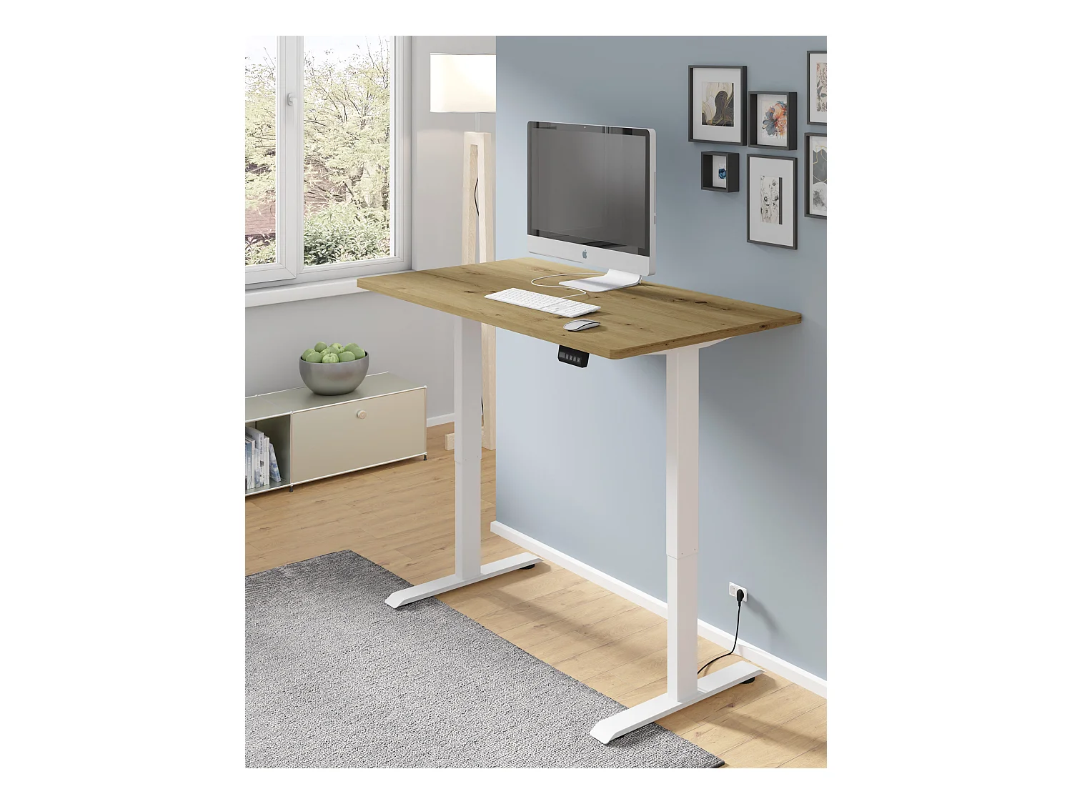 Bureau réglable BIM Natural Desk placage chêne 160x80x3 blanc/chêne