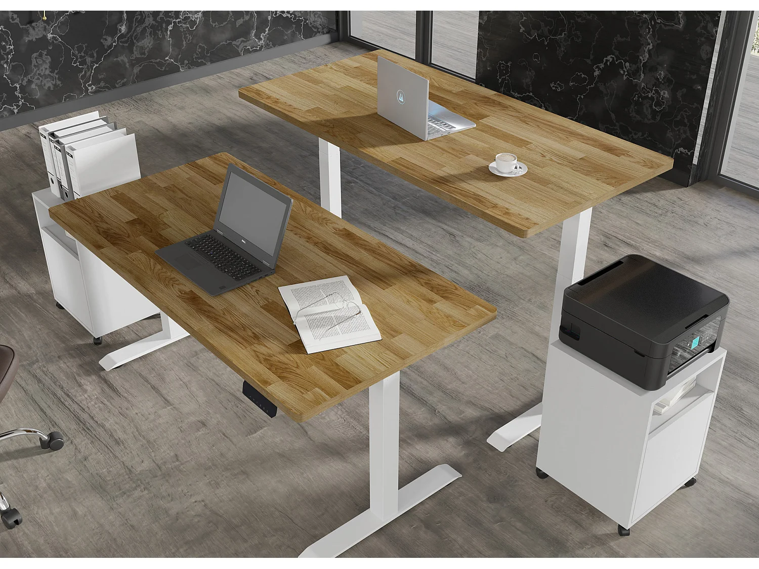 Verstelbaar bureau BIM Natural Desk eiken fineer 160x80x3 wit/eiken