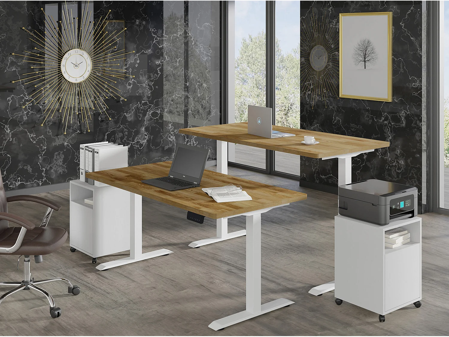Verstelbaar bureau BIM Natural Desk eiken fineer 160x80x3 wit/eiken