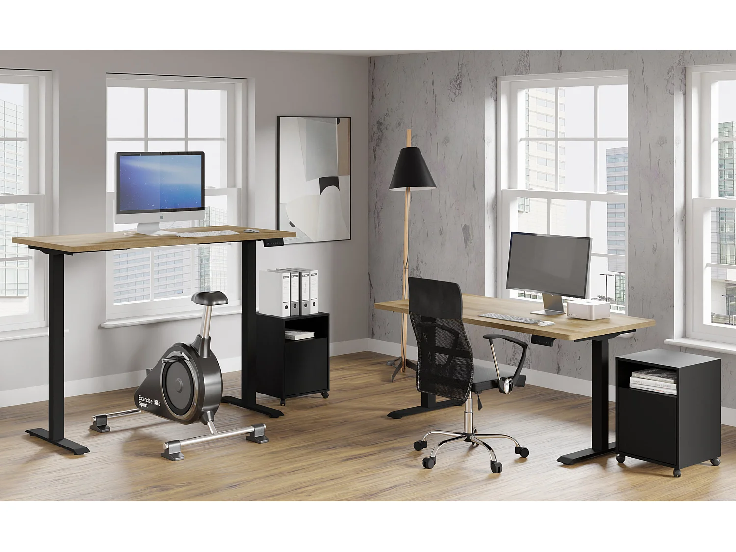 Escritorio ajustable BIM Natural Desk chapa de roble 160x80x3 negro/roble