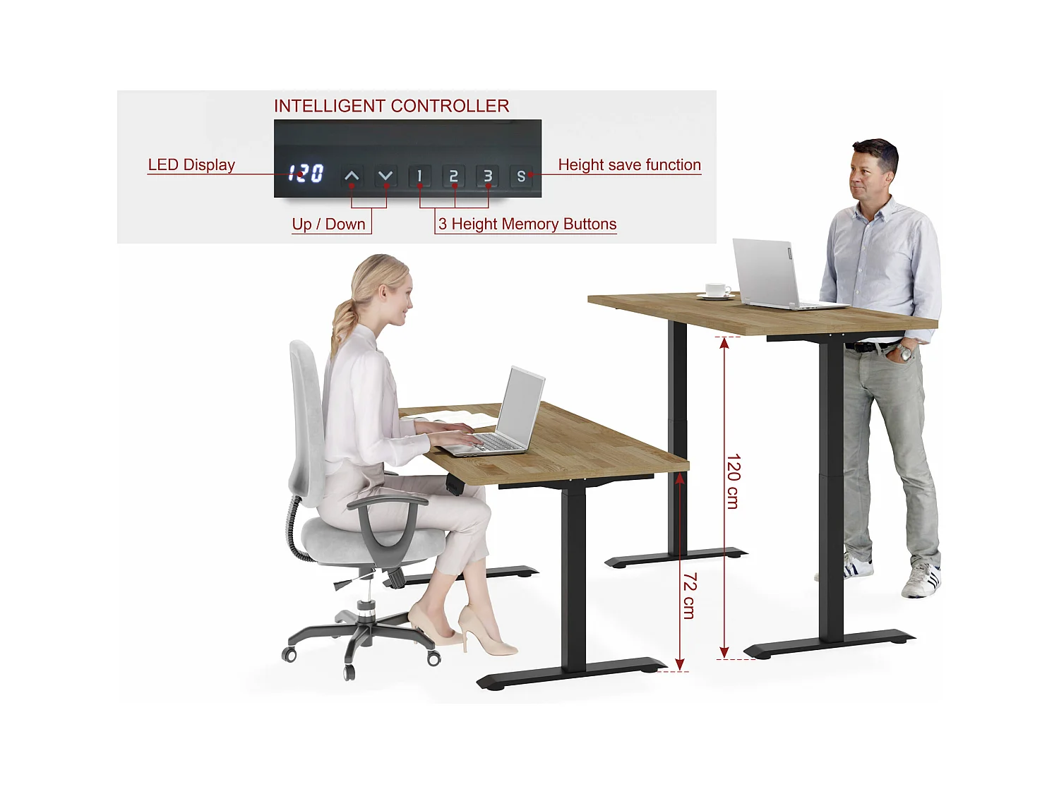 Bureau réglable BIM Natural Desk placage chêne 160x80x3 noir/chêne