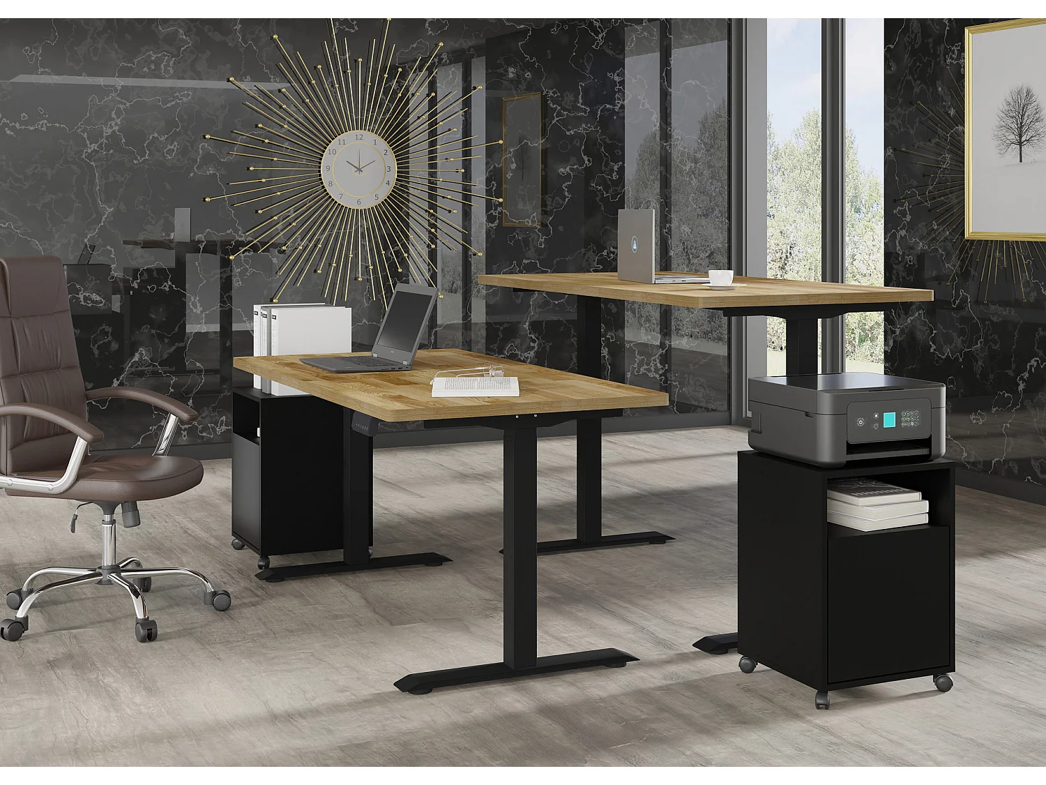 Verstelbaar bureau BIM Natural Desk eiken fineer 160x80x3 zwart/eiken