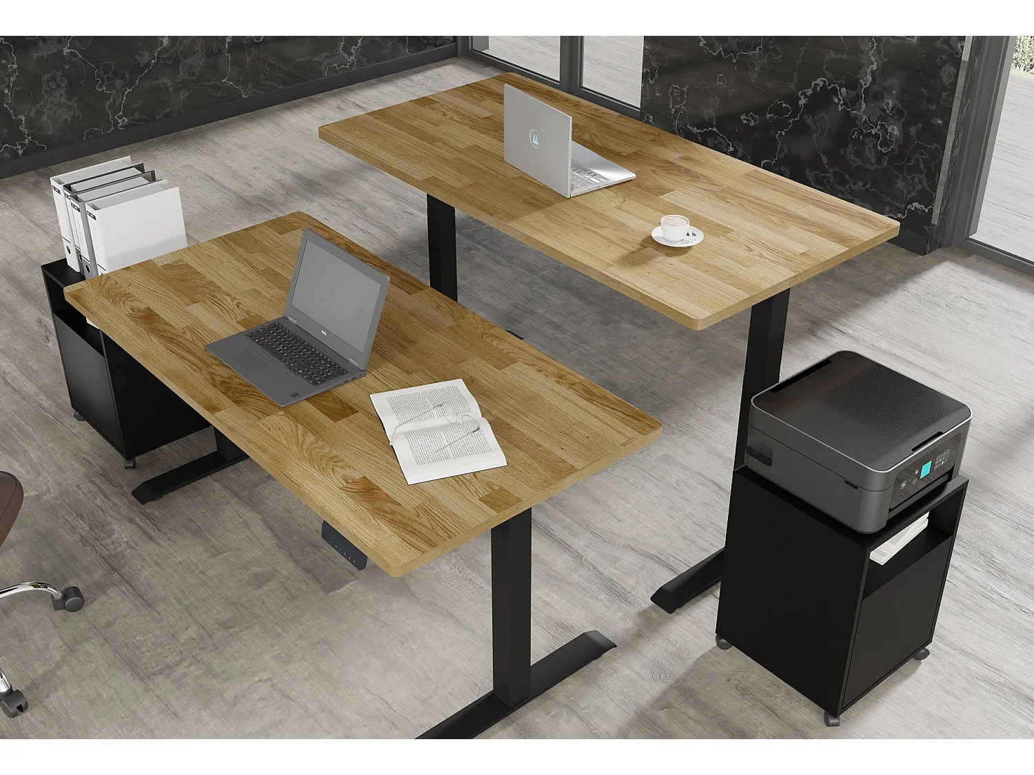 Verstelbaar bureau BIM Natural Desk eiken fineer 160x80x3 zwart/eiken