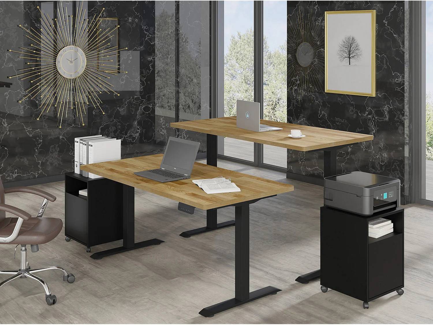 Verstelbaar bureau BIM Natural Desk eiken fineer 160x80x3 zwart/eiken