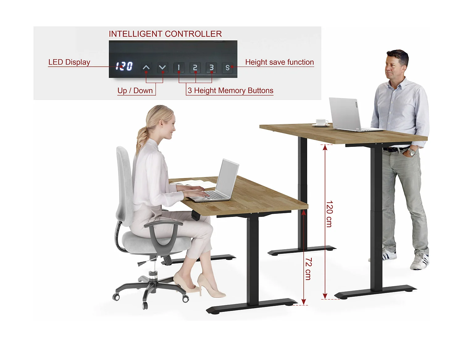Verstelbaar bureau BIM Natural Desk eiken fineer 160x80x3 zwart/eiken