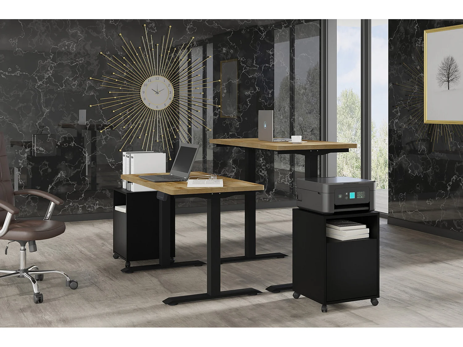 Verstelbaar bureau BIM Natural Desk eiken fineer 120x65x3 zwart/eiken