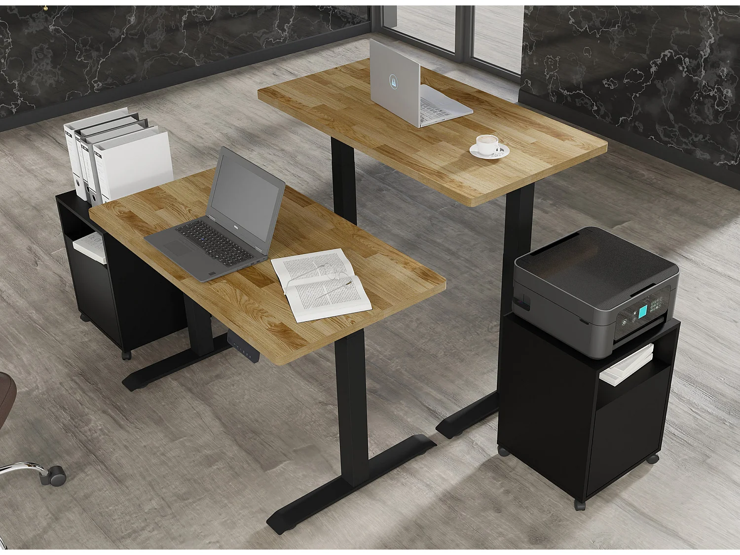 Verstelbaar bureau BIM Natural Desk eiken fineer 120x65x3 zwart/eiken