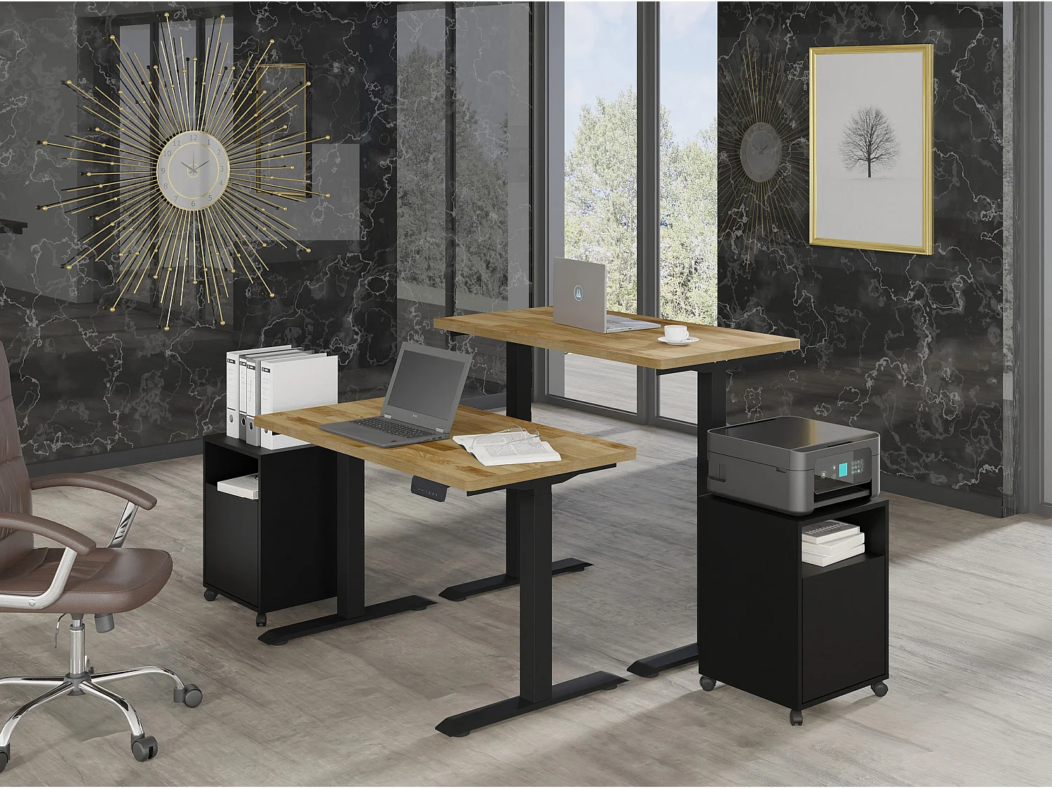 Verstelbaar bureau BIM Natural Desk eiken fineer 120x65x3 zwart/eiken