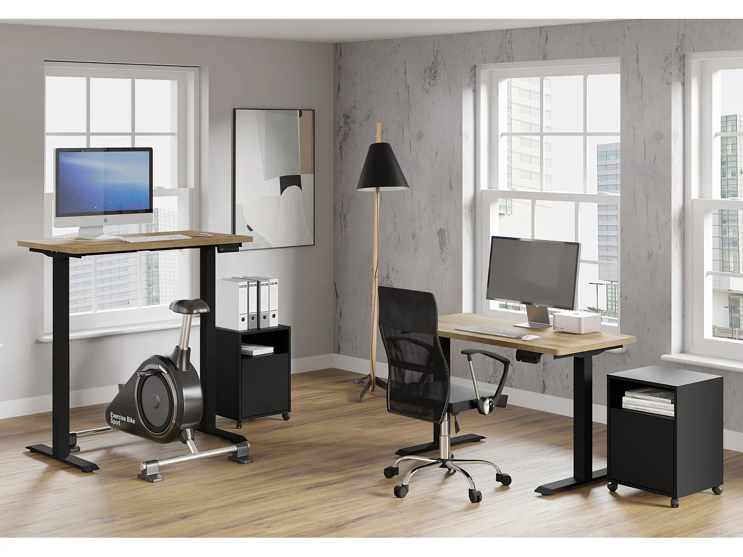 Bureau réglable BIM Natural Desk placage chêne 120x65x3 noir/chêne