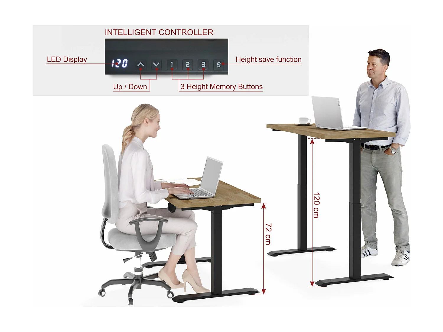 Bureau réglable BIM Natural Desk placage chêne 120x65x3 noir/chêne