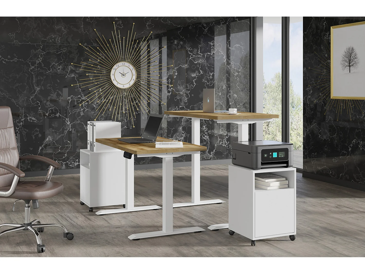 Scrivania regolabile BIM Natural Desk impiallacciatura rovere 120x65x3 bianco/rovere