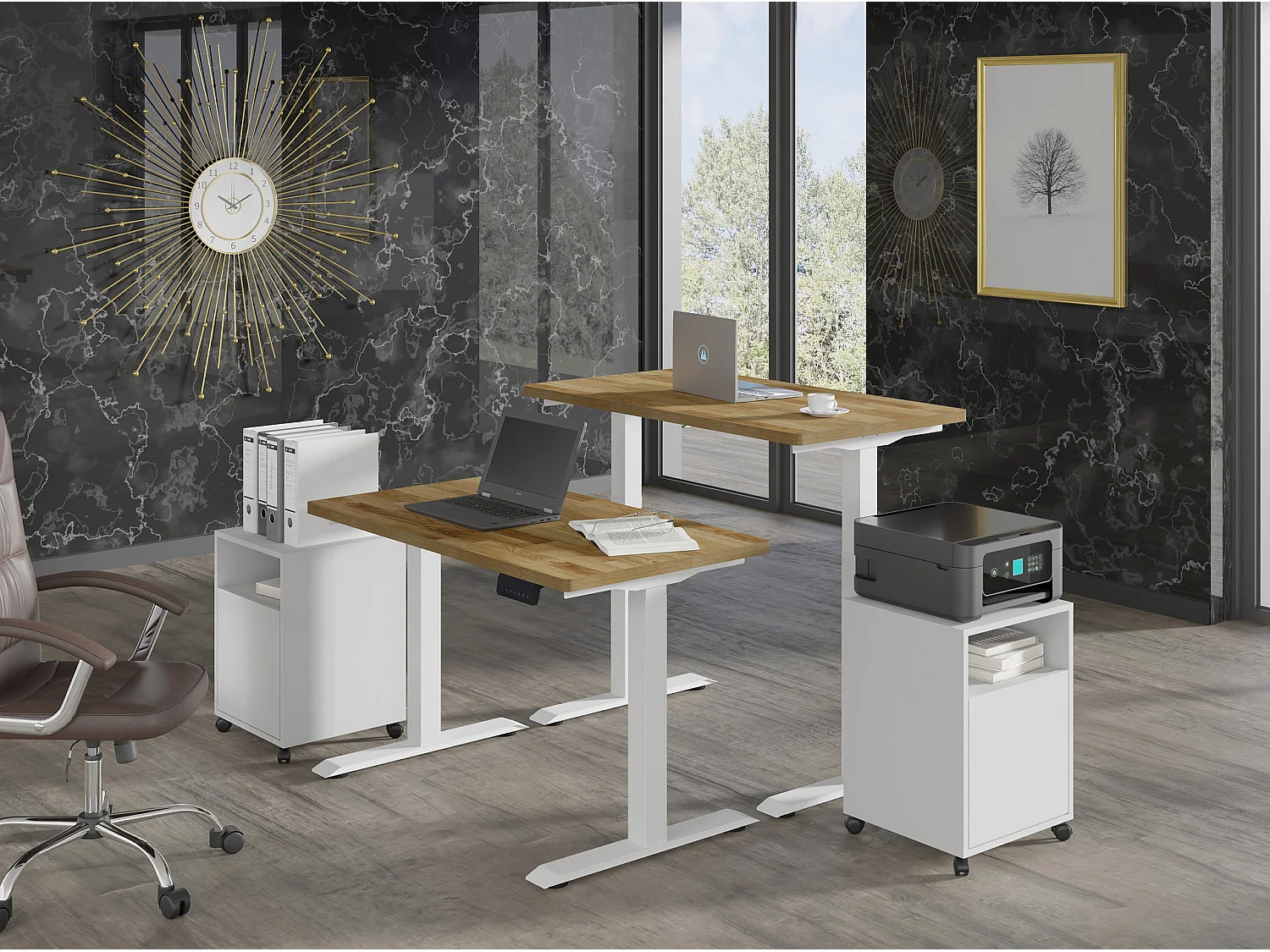 Scrivania regolabile BIM Natural Desk impiallacciatura rovere 120x65x3 bianco/rovere