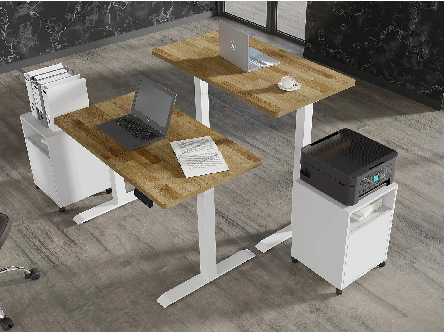 Bureau réglable BIM Natural Desk placage chêne 120x65x3 blanc/chêne