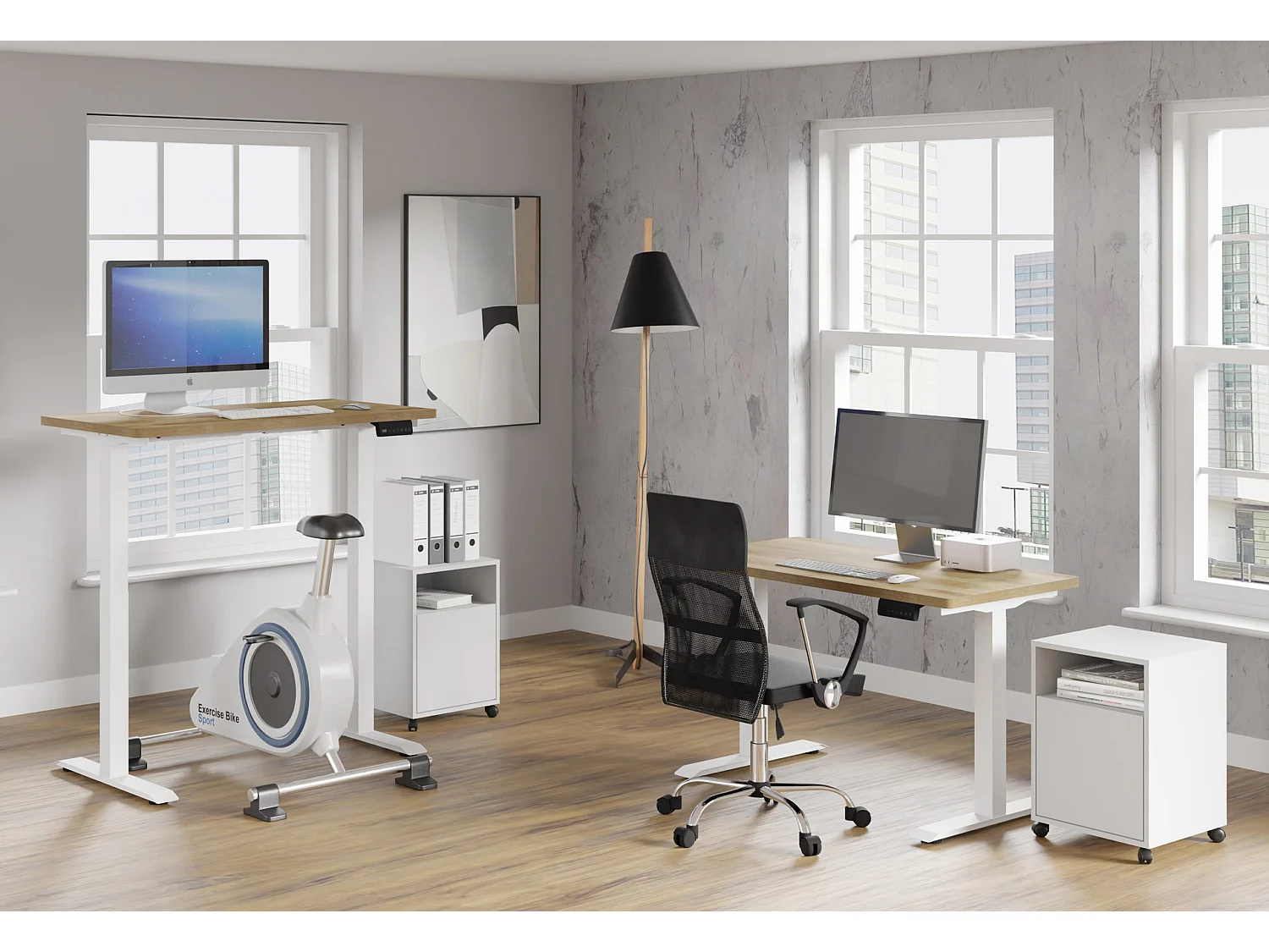 Bureau réglable BIM Natural Desk placage chêne 120x65x3 blanc/chêne