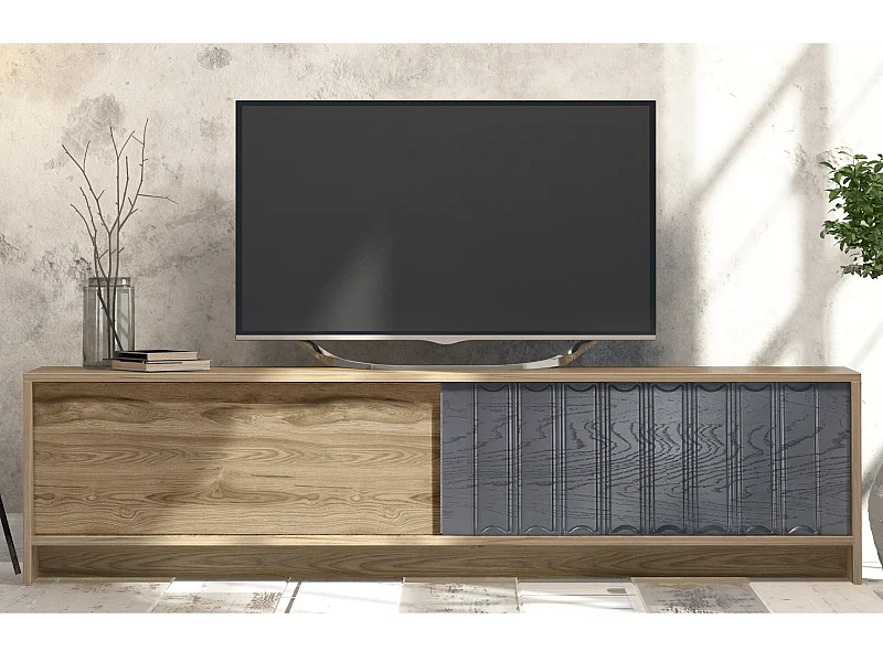 Meuble TV New York de 180 cm Portes Coulissantes (Oud et Anthracite)