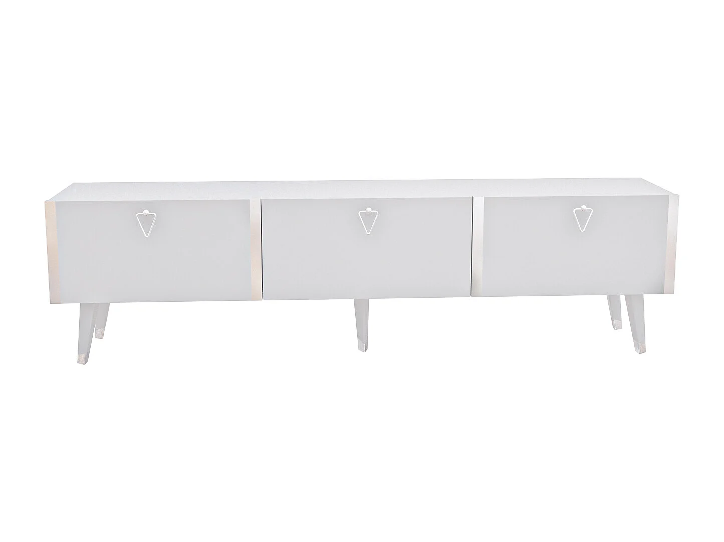 Meuble TV Milagro 180 cm Armoires Abattants Design Chic à 5 Pieds (Blanc et Argent)