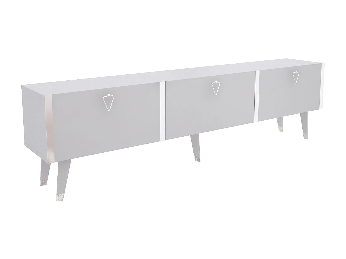 Meuble TV Milagro 180 cm Armoires Abattants Design Chic à 5 Pieds (Blanc et Argent)
