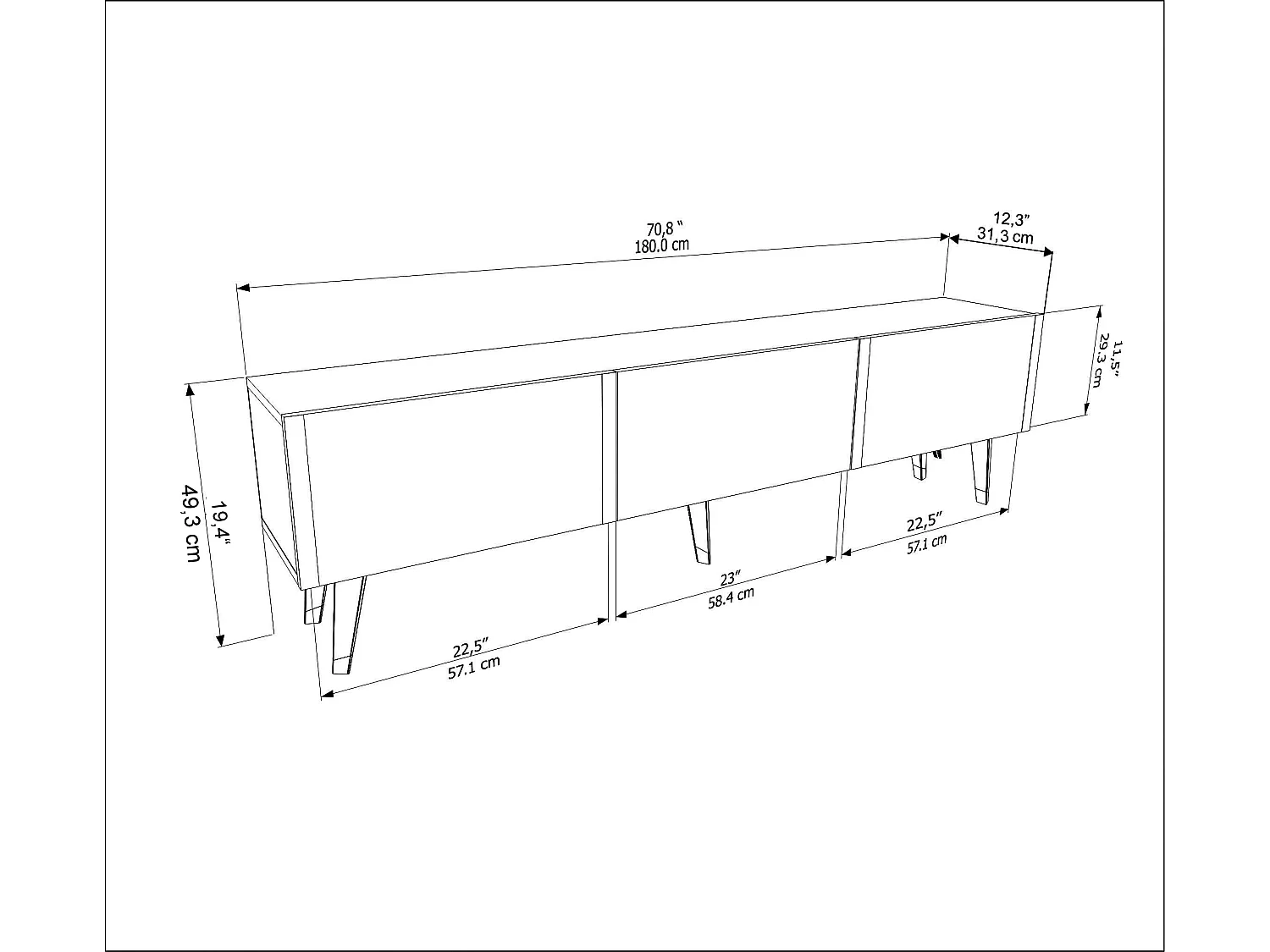 Meuble TV Milagro 180 cm Armoires Abattants Design Chic à 5 Pieds (Blanc et Argent)